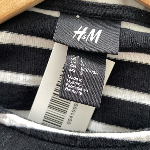 H&M BLACK AND WHITE CLASSIC STRIPED 100% COTTON TOP, LARGE - Picture 8 of 9